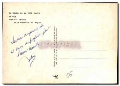 Nice — Luchtfoto van de Promenade des Anglais — Uitgave Y.P.A. Nice — Achterkant