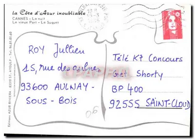 Cannes — W nocy — Le Suquet — Wydawnictwo Azur Riviera, nr 60 — Rewers