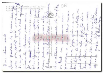 A Costa Azul — Menton « A Pérola da França » — editor Garavaglia, n° 06 — Verso