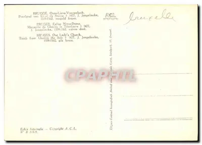 Mauzoleum Karola Boldogiego — Bruksela, kościoł Najświętszej Maryi Panny — wydawca A.C.L., n° B 11379 — Rewers