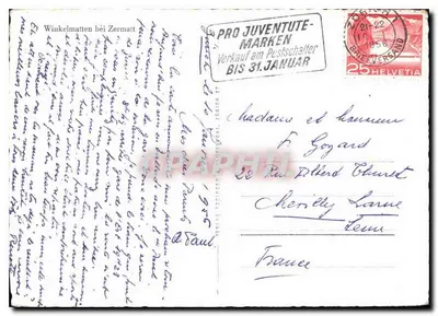 Winkelmatten przy Zermatt — widok na Matterhorn — wydawca W. 9228 — Rewers