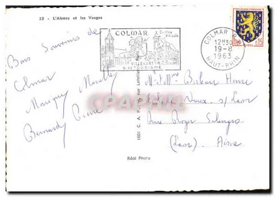 Alsacja i Wogesy — turystyczna karta pocztowa — wydana przez Colmar & Departament Haut-Rhin — Rewers