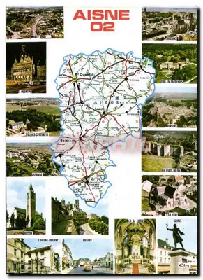 AISNE 02 — Carta turística com mapa e fotos de locais — Éditions et Impressions Comblér / Mâcon