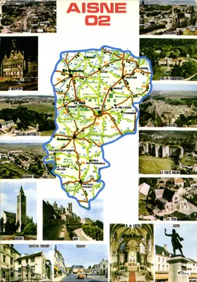 Aisne 02 — Carte Touristique avec carte et photos de lieux — Éditeur Cimicrome