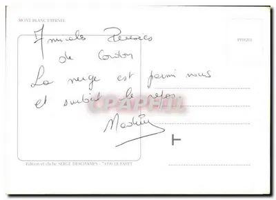W kraju Mont Blanc — zimowy krajobraz z górami i sosnami — wydawnictwo Serge Deschamps, nr PPH1201 — Rewers