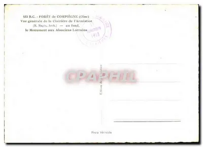 Las Compiègne — Pamiątka Armistycy — 11 listopada 1918 — Rewers