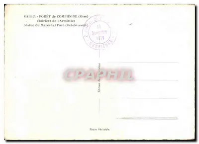 Statua marszałka Focha — Las Armistycyjny — Wydawnictwo z Compiègne — Rewers