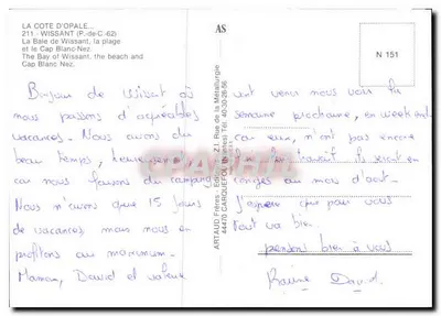 O Cap Blanc-Nez — Baía de Wissant — Artaud Frères, N° 151 — Verso