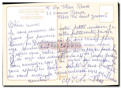 Loguivy de la Mer — widok portu, plaży i domów — Kolorowy Bretanii, n° 3335 — Rewers