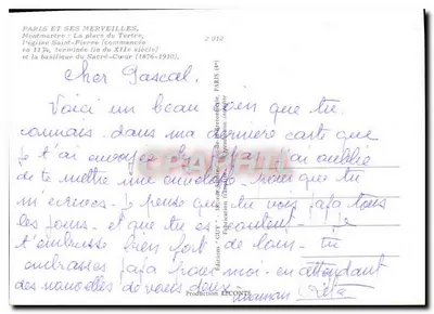 Montmartre : Plac Tertre — kościoł św. Piotra i basylika Sacré-Cœur — Wydawnictwo GUY, Paryż — Rewers