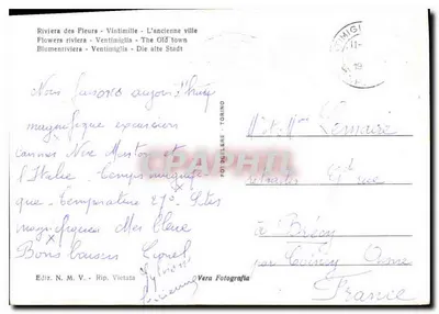 Ventimiglia — A antiga cidade — Ediz. N. M. V. Rip. Vietata — Verso