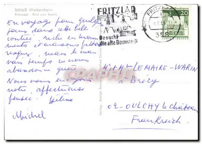 Schloß Weikersheim — Rittersaal z widokiem na kominek — Verlag Adolph Braun, Konrad Schuler — Rewers