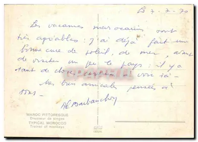 Dzierżawca małp — Maroko — wydawca Maroc Pittoresque, n° 1300/15 — Rewers