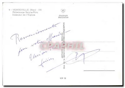 Interior da igreja — Vendeville (Nord - 59) — Artaud & Cie, Antes-Carquefou — Verso
