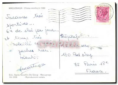 Macugnaga - Stara świątynia z roku 1330 — wyd. Sante Novellini De Giorgi, N° 0105 — Rewers