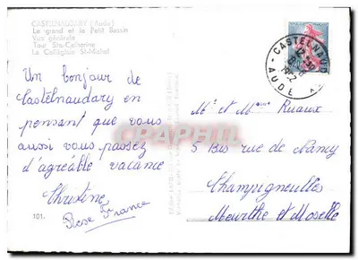 Castelnaudary — Vista geral, o Grande e o Pequeno Bassin, Torre Santa Catarina, editor La Ribière — Verso