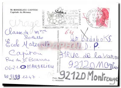 Mandelieu Capitou — Igreja e mimosa em flor — Edição Simba, n° 122 — Verso