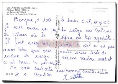 Villard-de-Lans — Le Balcon de Villard et le Cornafion — Wydawnictwo Grenoble — Rewers