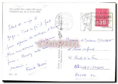 Villard-de-Lans (38) — Teleferyk Côte 2000 — Wydawca O. Béris — Rewers