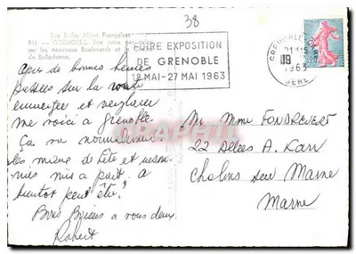 Grenoble — Vista aerea dei nuovi boulevard e della catena delle Alpi francesi — editore Ors, n°38 — Verso