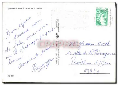 Wasserfall in der Schlucht der Clarée — Éditions Grenobloise SPADÈM, n° PE 89 — Rückseite