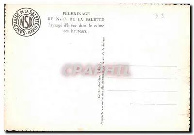 Santuario di Nostra Signora di La Salette — Paesaggio invernale in alta montagna — Cliché Audriieux (1928) — Verso