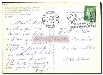 Zachód słońca przy niskiej mierze — Bassin d'Arcachon (Gironde) — Wydawnictwo Jean-Marcu — Rewers