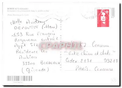 Bordeaux — Jardim público — Éditions Goublier — Verso