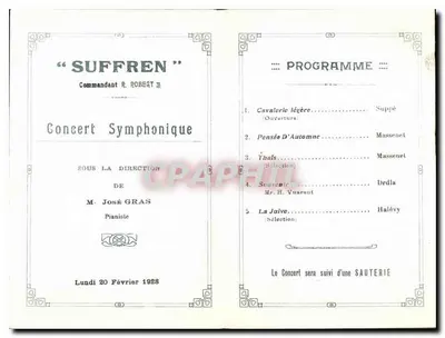 Koncert symfoniczny na pokładzie 'Suffren' — Program — Wydane przez Compagnie Générale Transatlantique (French Line) — Rewers