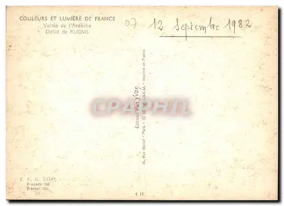 Defilé van Ruoms — Dal van de Ardèche — Uitgave Maraf - Parijs — Achterkant