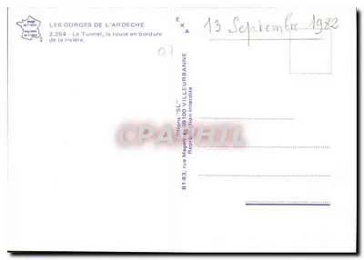 Góry Ardeche — Tunel, droga przy brzegu rzeki — Wydawnictwo 'SL' Magen — Rewers