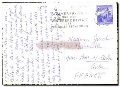Mayrhofen Zillertal — vista panorâmica, casal em traje local, estátua, editor H. MAIDLET n° 305 — Verso