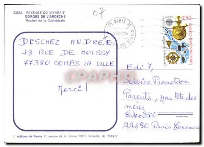 Gorges de l'Ardèche — Roca de la Catedral — ediciones de Francia — Reverso