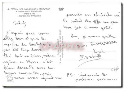 Las gargantas del Ardèche — Canoas en el Ardèche — Edición CILLIARD — Reverso