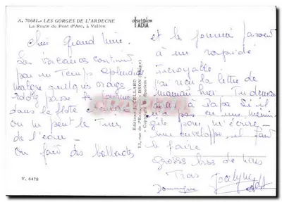 As Gorges da Ardeche — A Estrada do Ponte d'Arc, em Vallon — Edições L. CELLARD — Verso