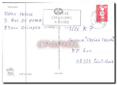 Chaumière — widok z wsi z bykami i żywopłotami — Wydawca Combier, nr 3 PP 74 0098 — Rewers