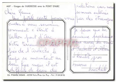 Gorges de l'Ardèche — Pont d'Arc — Ed. PIGNOL DENIS n°4437 — Reverso