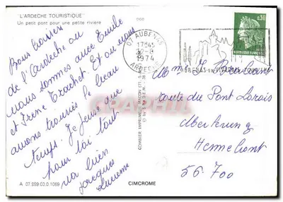 Most nad rzeką — Ardèche — Wydawca L'Ardeche Touristique — Rewers