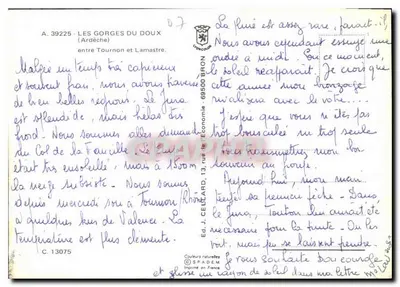 As Gorges do Doux — entre Tournon e Lamastre — Éd. J. Celt, Ardèche — Verso