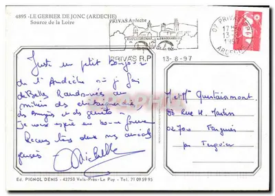 Fonte da Loire — Le Gerbier de Jonc (Ardeche) — Ed. PIGNOL DENIS — Verso