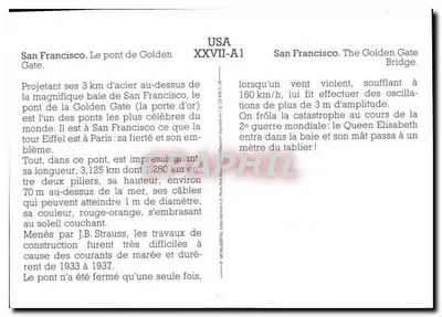 San Francisco — Golden Gate Bridge — Verlag C.E. 2048/81, Nr. XXVII-A1 — Rückseite