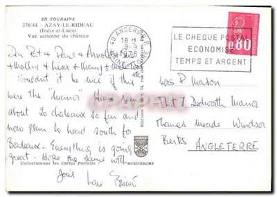 Azay-le-Rideau — Vista aérea — Éditions CPHIL, n° 376/44 — Verso