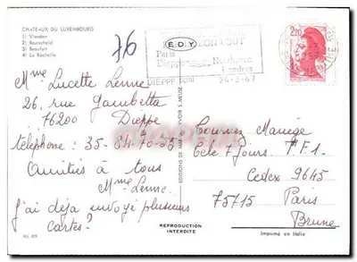 Castelli del Lussemburgo — Edizioni KEDLY LON LOUT, n°16 — Verso