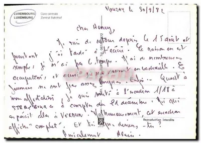 Centralna stacja w Luksemburgu — widok miejski z historycznym budynkiem i kinem Martini — wydawca luksemburski — Rewers