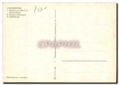 Luxemburg — Rochers du Bock, Spaarbank, Kathedraal — Messageries ParckAUS — Achterkant