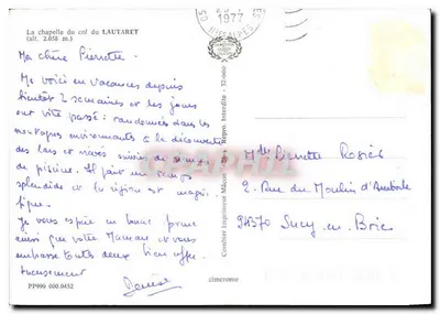 Kaplica na wzniesieniu Lautaret — (wys. 2.658 m.) — Combière Imprimeur Mâcon — Rewers