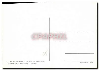 Orcières-Merlette — Vista geral e Massif dos Autanes — Impresso na Itália — Verso