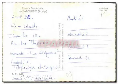 Podziemna rzeka LABOUICHE (Ariège) — Wydawca: Éd. de Martel, Paryż — N° 3086 — Rewers