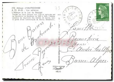 Abbaye d'Hauteecombe — widok z lotu — Combiér Imprimeur M. N°71, S.&L. Hélios — Rewers