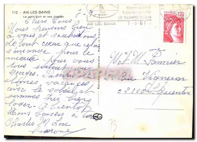 Aix-les-Bains — O pequeno porto e seus cisnes — Bilhete postal antigo n°112 — Verso